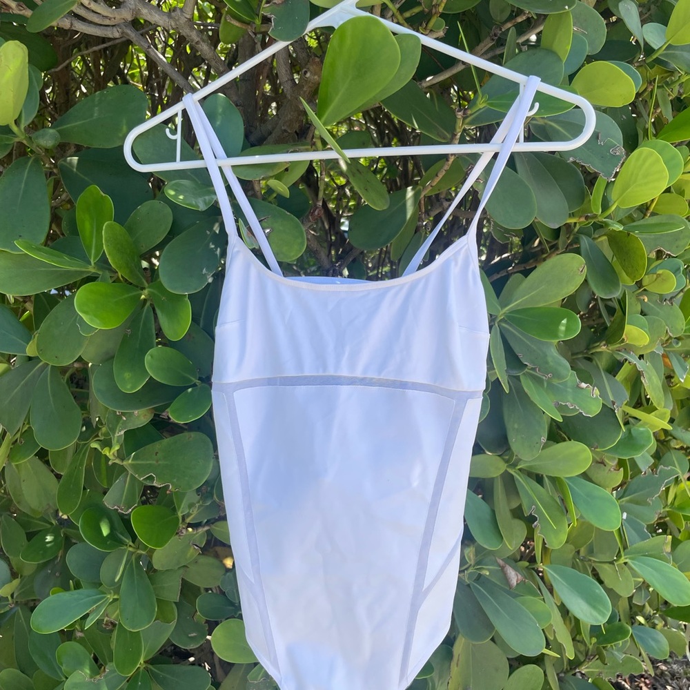 White One Piece Swimwear with Scoop Neckline